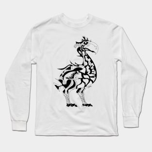 gastornis dinosaur bird in ecopop totonac tribal pattern art Long Sleeve T-Shirt